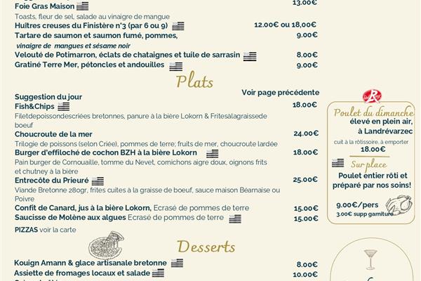 menu 2026 - Hotel Le Prieure